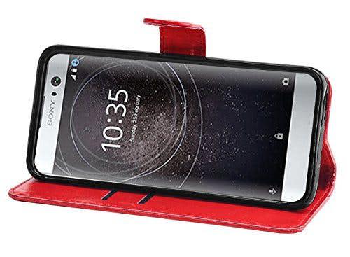 KAV Sony Xperia XA2 Case, Premium PU Leather Wallet Case Cover - Red