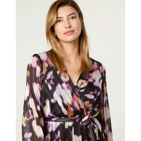 Blue Vanilla Lurex Watercolour Wrap Maxi Dress