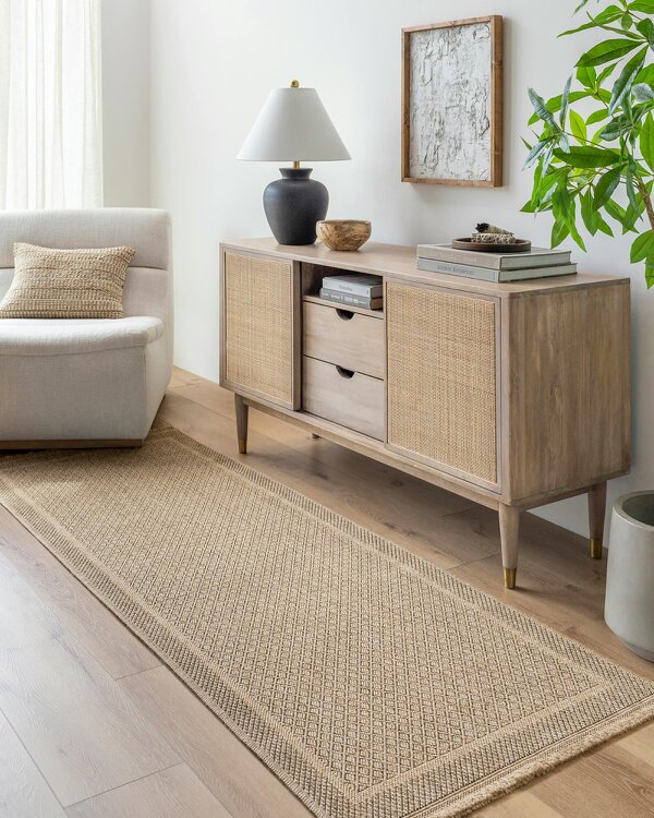 Livabliss Mirage MGE2300 Cottage Tan Black Fringe In- & Outdoor Jute-Look Rug - 80 x 220 cm