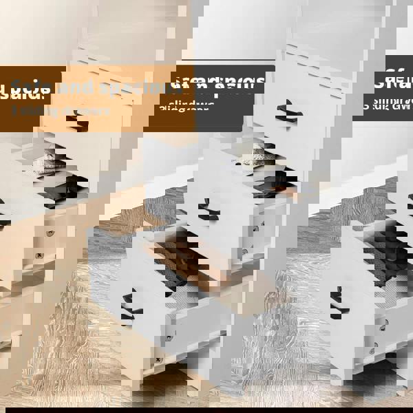 Levede Bedside Table Nightstand USB Charger Outlet RGB LED 3 Drawers Storage