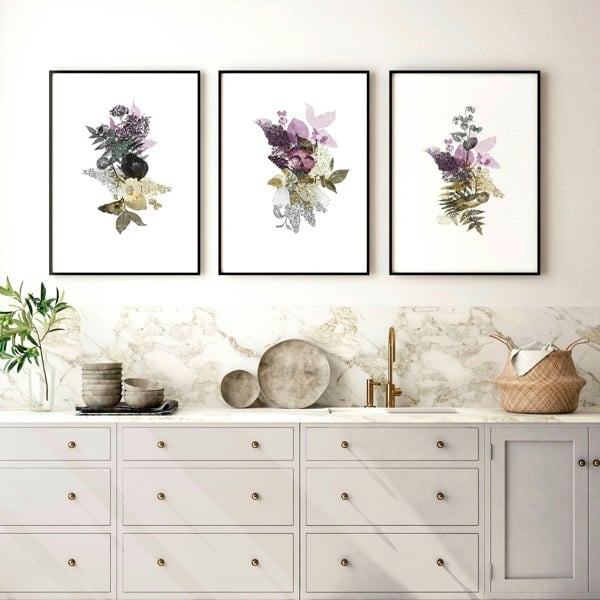 Art for kitchen walls | set of 3 Botanical Art prints