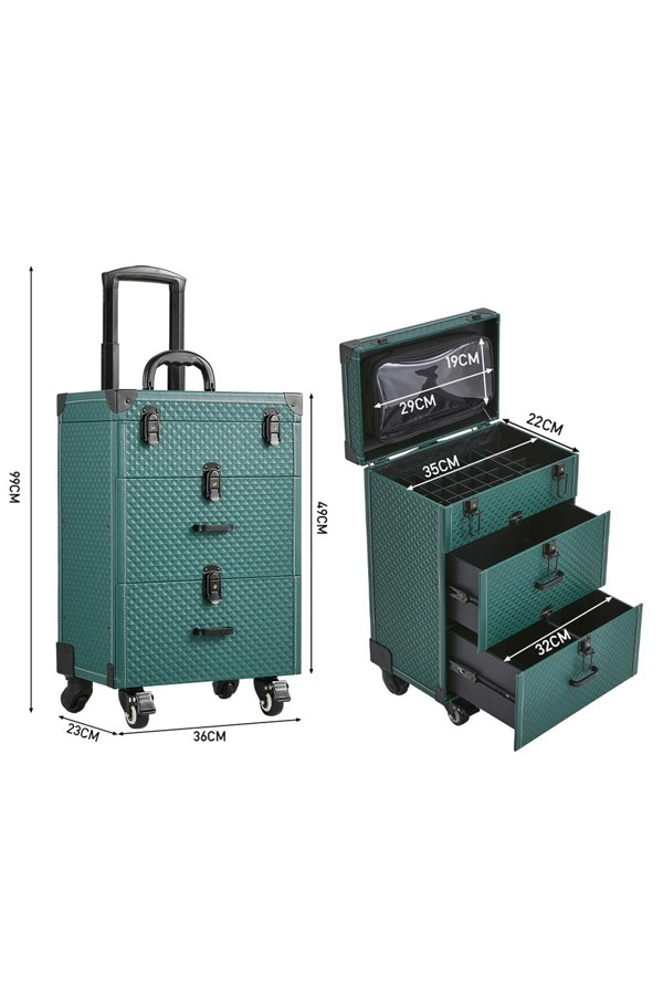 Living and Home 3 in 1 Professional Rolling Cosmetic Train Case Trolley Case Beauty Storage Box for Hairdressing Beauty
