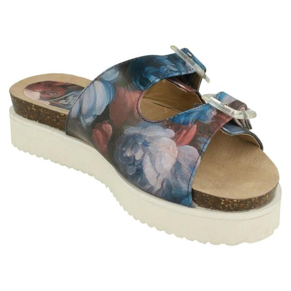 Down to Earth Ladies Down To Earth Twin Strap Leaf Design Mules