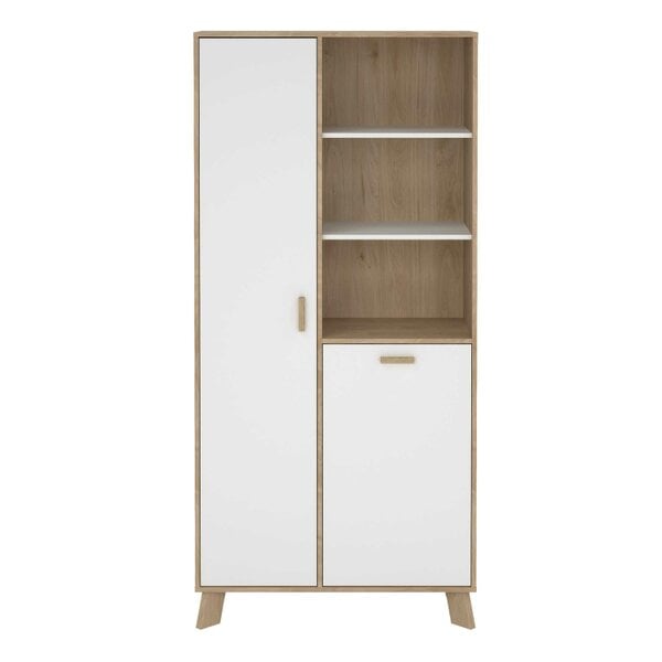 Wyld Haus Lira Jackson Hickory Oak Wood and White China Cabinet 2 Doors