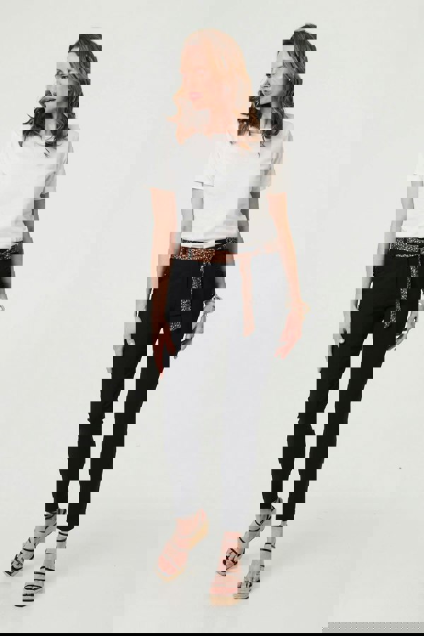 Black | Mid Rise Straight Trousers with Belt
