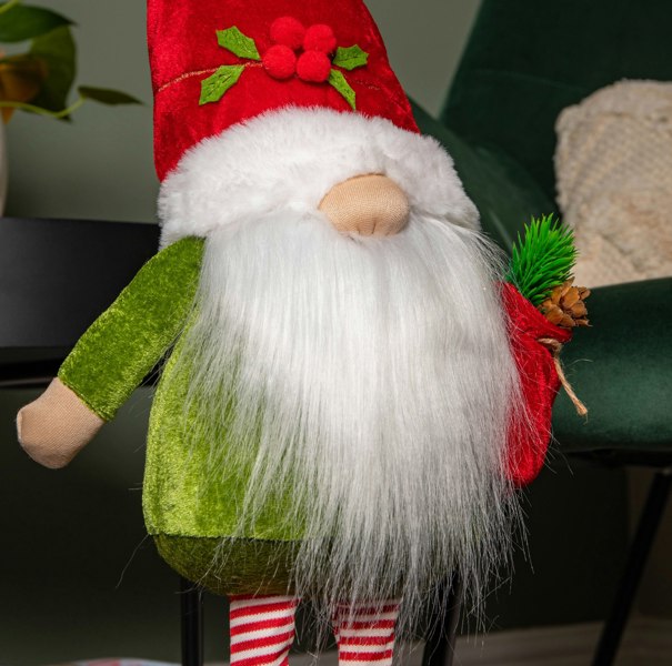 Samuel Alexander 71cm Standing Christmas Gonk with Santa Hat and Extendable Legs in Reg and Green