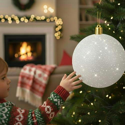 2cm White Glitter Christmas Bauble for Tree and Home Festive Display Decoration image 8