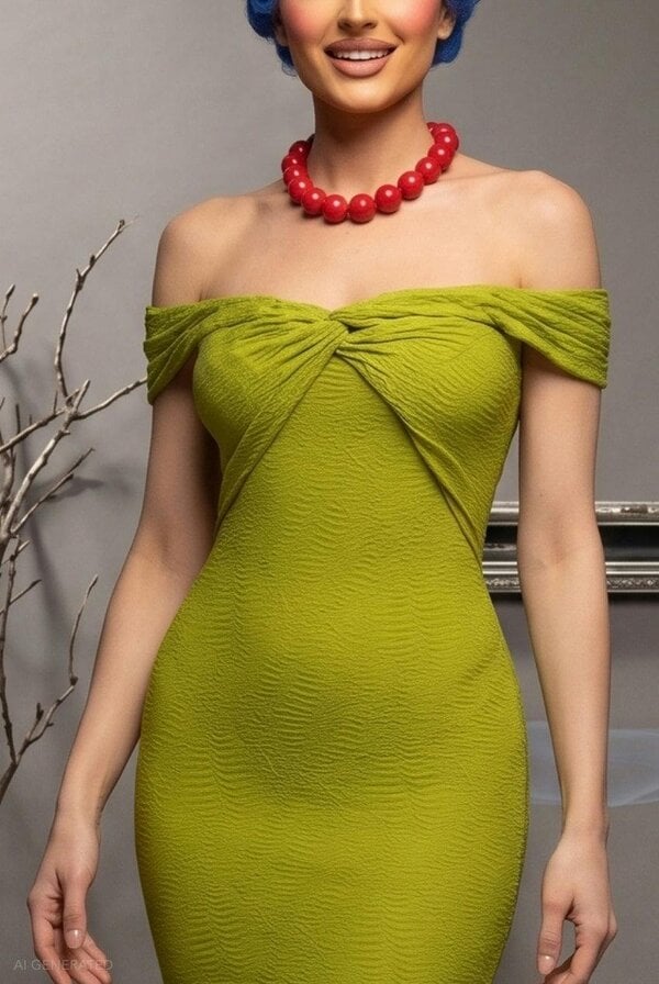 Goddiva Strapless Bodycon Midi Marge Simpson-Inspired Halloween Costume - Lime Green by Goddiva