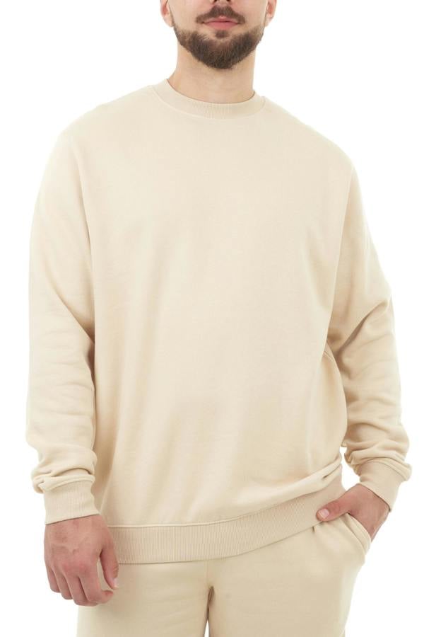 Smart Living Mens Polycotton Sweatshirt - Casual Long Sleeve Crewneck Pullover Jumper - Stone