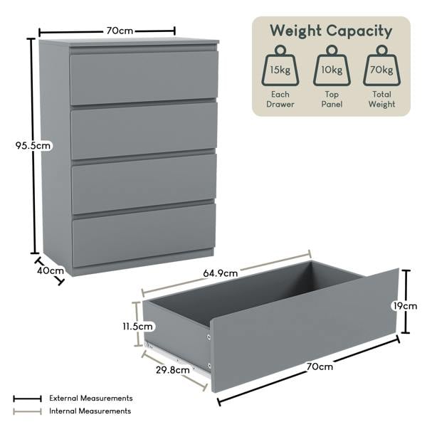 Vida Designs Denver 4 Drawer Chest, Black