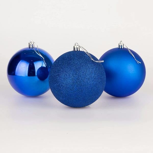 Shatchi Blue Shatterproof Christmas Baubles Pack of 3 or 6, 10cm Festive Tree Decorations