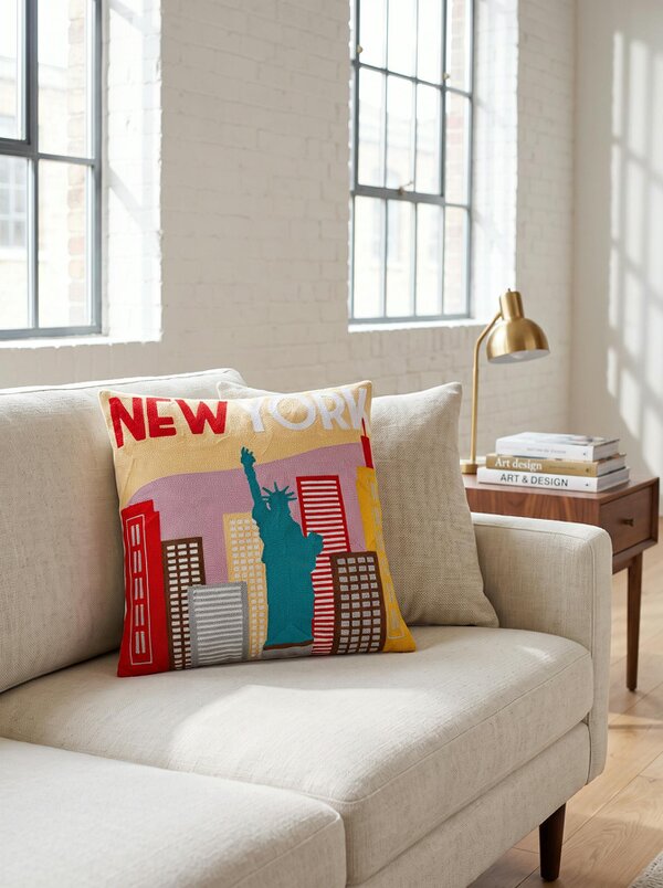 New York City Needlepoint Cushion – Handmade Travel Pillow