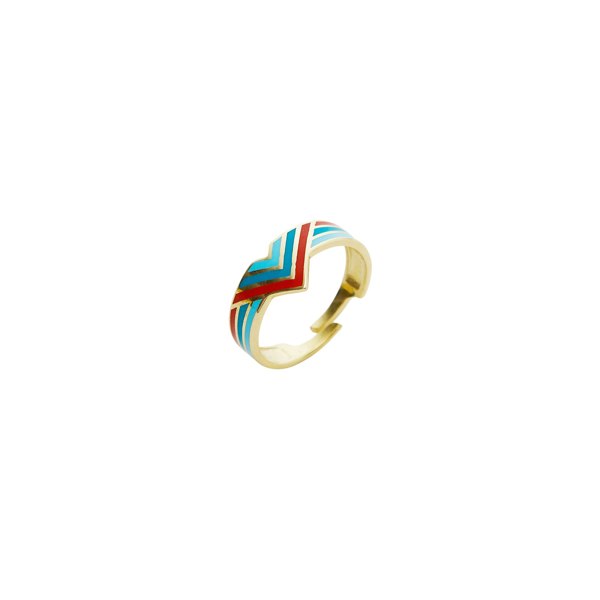 Spero London Enamel Four Color Sterling Silver Arrow Band Ring