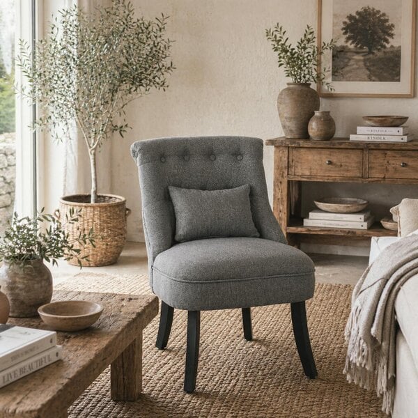 Wyld Haus Fapa Grey Fabric Tub Accent Chair With Cushion And Solid Wood Legs