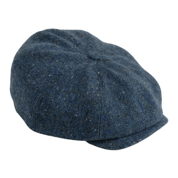 Gamble & Gunn British Made Mid Blue Button Top Cap Irish Donegal Tweed From Molloy and Sons