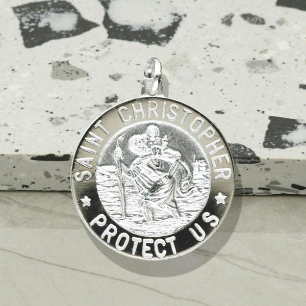 Christopher James of London Sterling Silver 24mm 3D St Christopher Pendant With Optional Engraving and Chain