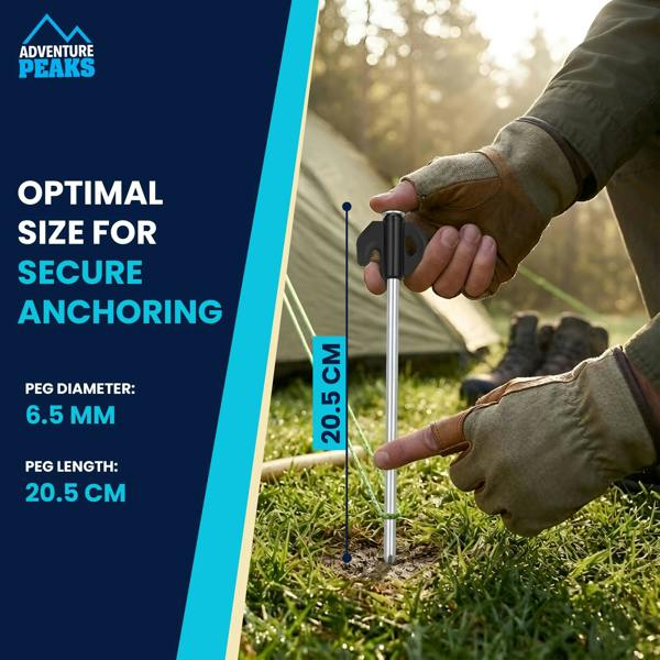 Adventure Peaks Steel Tent Pegs - Set of 20 Zinc Plated Metal Ground Pegs with Peg Puller, Strong Camping & Gazebo Pegs
