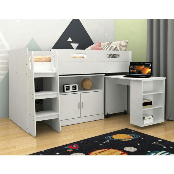 Mid sleeper bed in a modernly decorated kids bedroom.