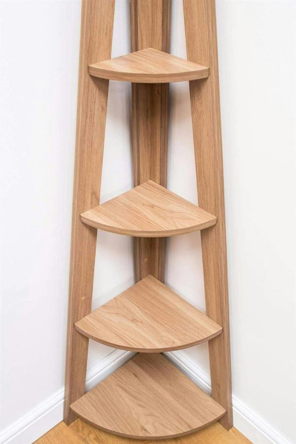Timber Art Design Riva Scandinavian Retro 5 Tier Corner Ladder Bookcase Shelf Unit