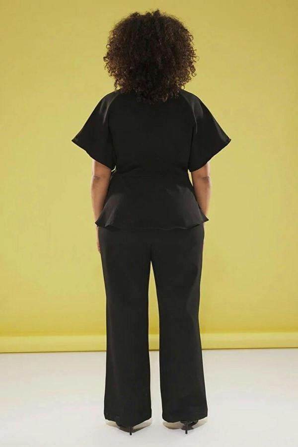 WOVCOR V-Neck Plus Size Jumpsuit with Adjustable Belt Buckle