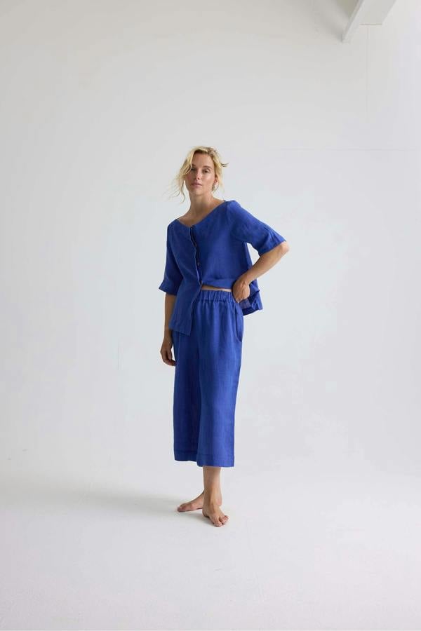 Pretty You London Relaxed Linen Colette Trousers In Bluing