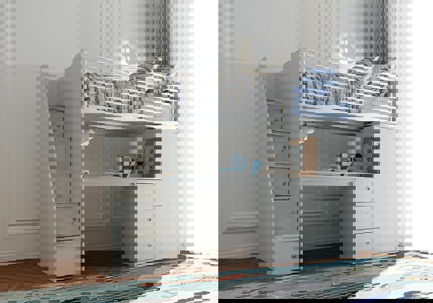 Flintshire Furniture Dakota High Sleeper Bed Frame with Desk and Storage in Grey