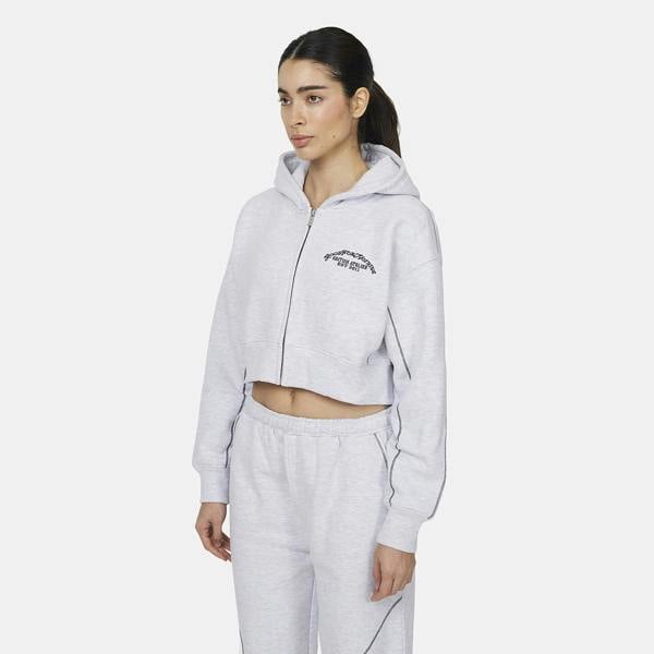 Good For Nothing Grey Cropped Zip Through Hoodie - Grey Image 1