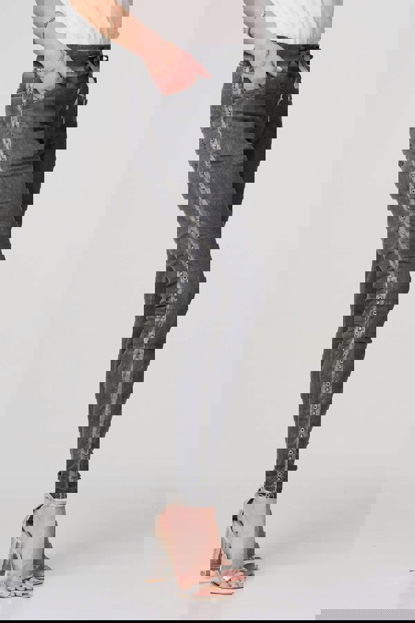 Dark Grey | Plain Skinny Tie Waist Trousers