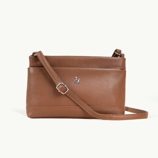 Assots London 'SANDRA' Tan Soft Nappa Full Grain Real Leather Crossbody Bag