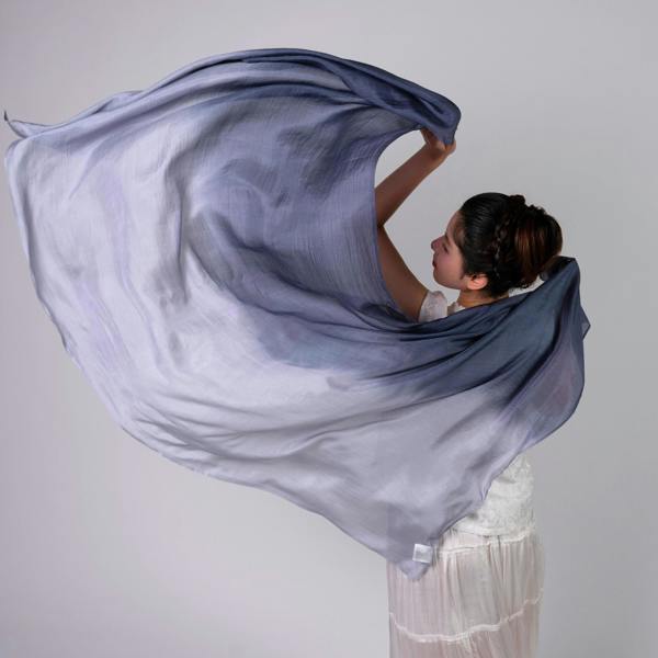 Grey & White Ombré Silk Scarf – Hand-Dyed Mulberry Silk, Headscarf & Office Wrap