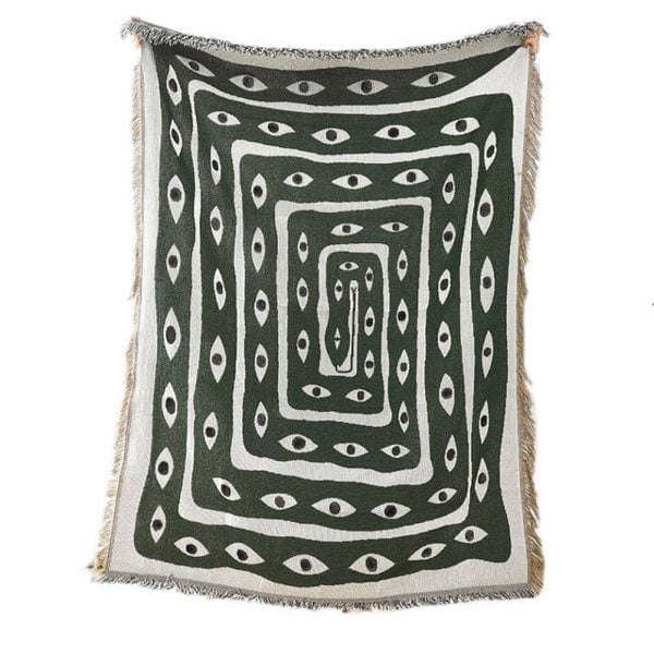 Anyhouz Anycozy Throw Blanket Faux Cashmere Sofa Cover Green Snake Pattern Tassel Soft Picnic Camping Mat 130*160cm