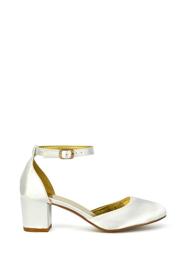 XY LONDON Chunky Strappy Mid Block High Heels Court Shoes - Ivory