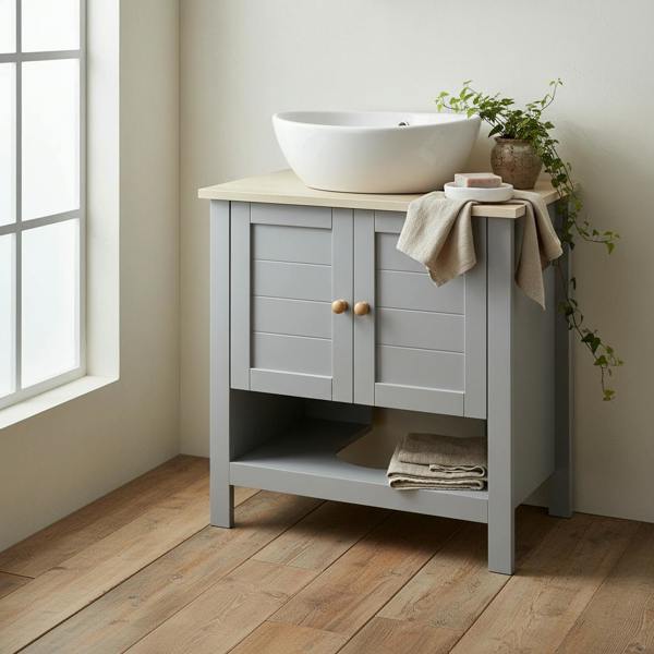 Wyld Haus Rola Grey Under Sink Vanity Storage Cabinet With Adjustable Internal Shelving