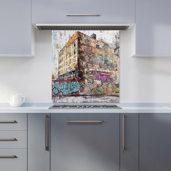 Warren Reed Urban Graffiti Building Art Glass Kitchen Splashback - 00024