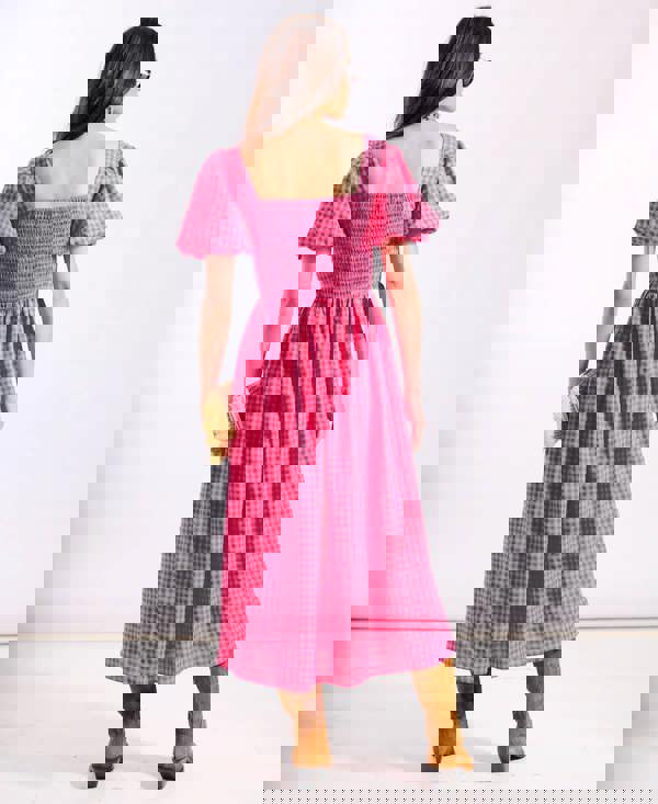 Pink gingham midi dress back