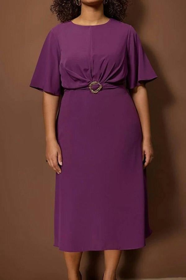 WOVCOR Accessory Detail Midi Plus Size Woven Dress
