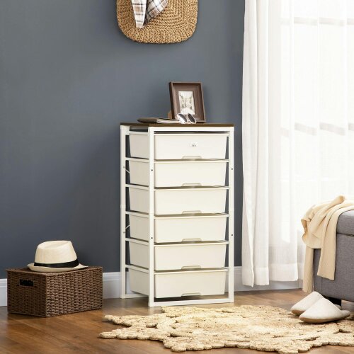 Wyld Haus Kedina Metal And Wood White Tall 6 Drawer Storage Chest With Steel Frame