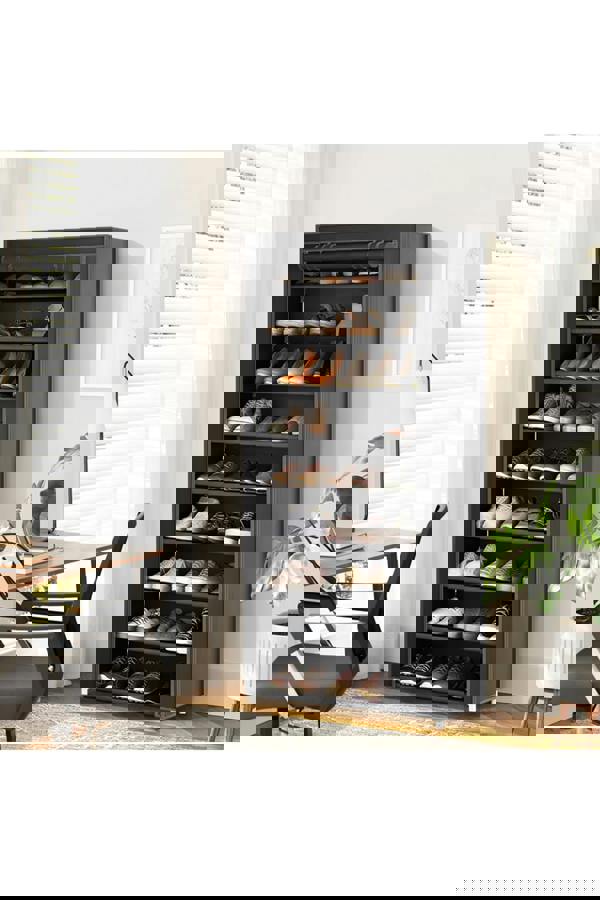 Living and Home 10 Tier Simple Dustproof Multi-Layer Fabric Storage Artifacts Shoe Rack w/ Door