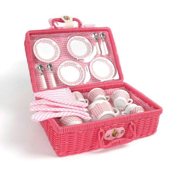 Tidlo Picnic Tea Set - Includes Wicker-Effect Hamper, Plates, Cups, Spoons, Blanket & More