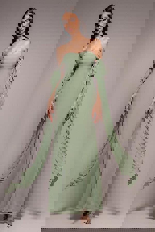 Multiway Cape Chiffon Sweetheart Maxi Dress - Sage Green DR4848