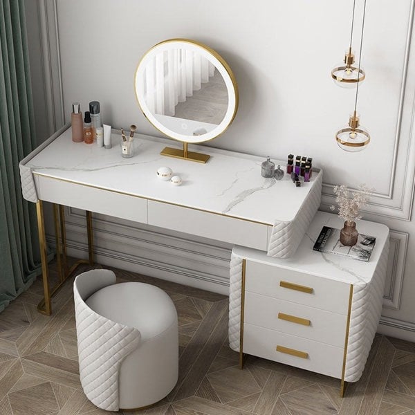 Allurea Dressing Table With LED Mirror, Greyish Cream-Weilai Concept-Weilai Concept