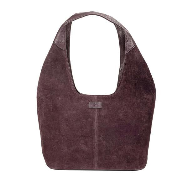 Pia Purple Suede Shoulder Bag, Spacious Bag with Leather Trim
