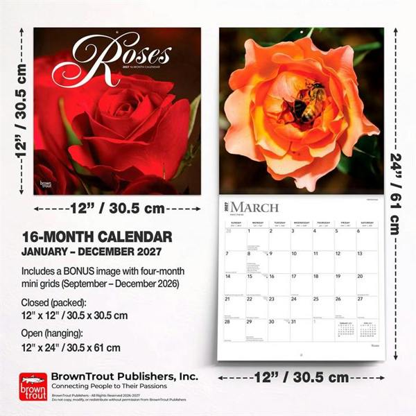Roses Calendar 2027, Wall Calendars, Month To View, Lifestyle, Gift