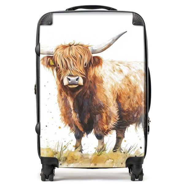 Warren Reed Watercolour Highland Cow Suitcase