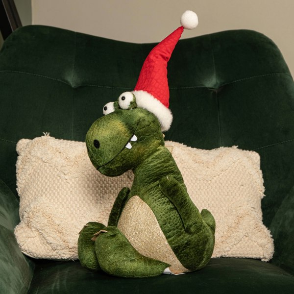 Samuel Alexander 48cm Green Sitting Christmas Dinosaur with Santa Hat