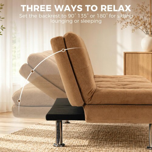 HOMCOM Sofa Bed, Chenille Fabric 3 Seater Futon Sofa Bed, Wide Seat, Brown