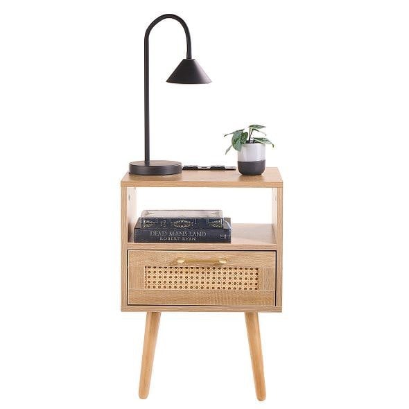 MMT Furniture Designs Wooden Bedside Cabinet with Drawer, Side Table for Living Room, Bedroom, Dining Room with USB Plug