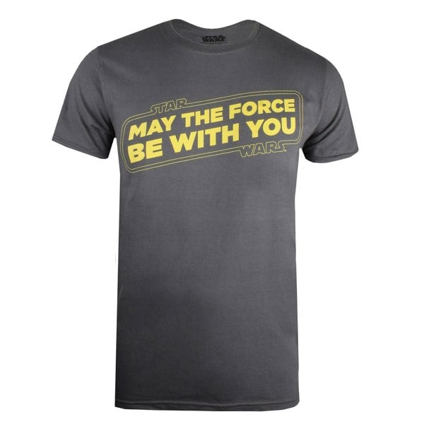 Star Wars Mens May The Force Be With You T-Shirt - Charcoal/Yellow/Yellow