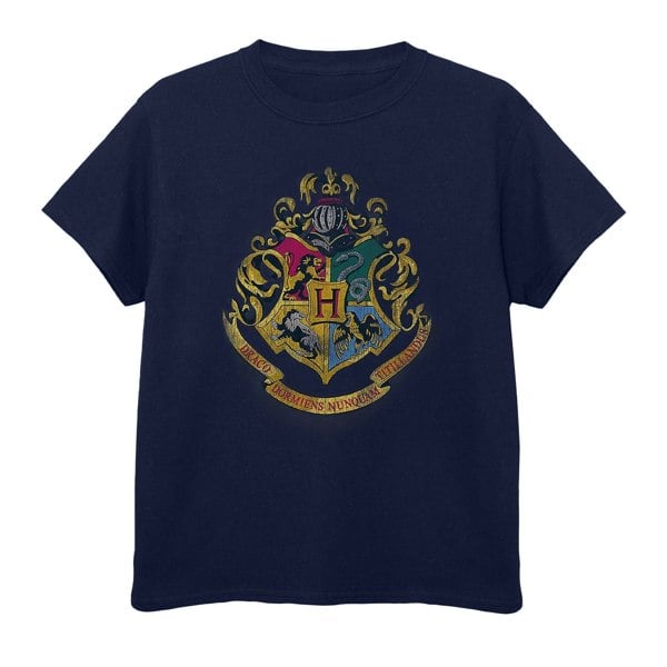 Harry Potter Boys Hogwarts Crest Cotton T-Shirt - Navy Blue