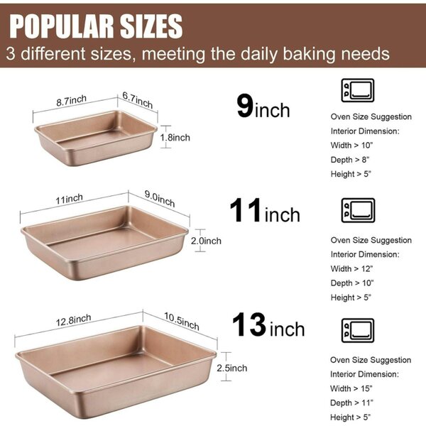 Dyzi 3 Piece Non-Stick Deep Baking Tray Set Carbon Steel Rose Gold